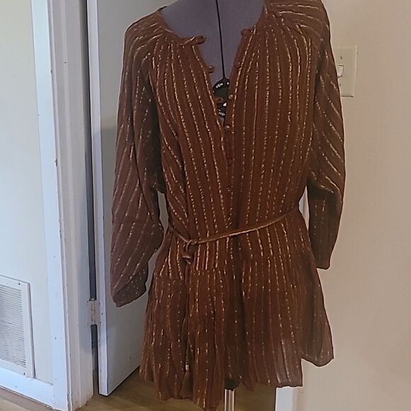 NWT L*Space Vida Button Tassel Tie Brown Gold Rare Color Dress Women's Small - Picture 3 of 11
